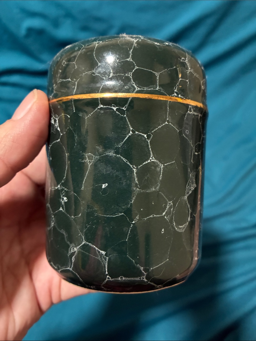 Vintage Dark Green Marble Pattern Toothbrush Holder with Gold Accent - Picture 2 of 6